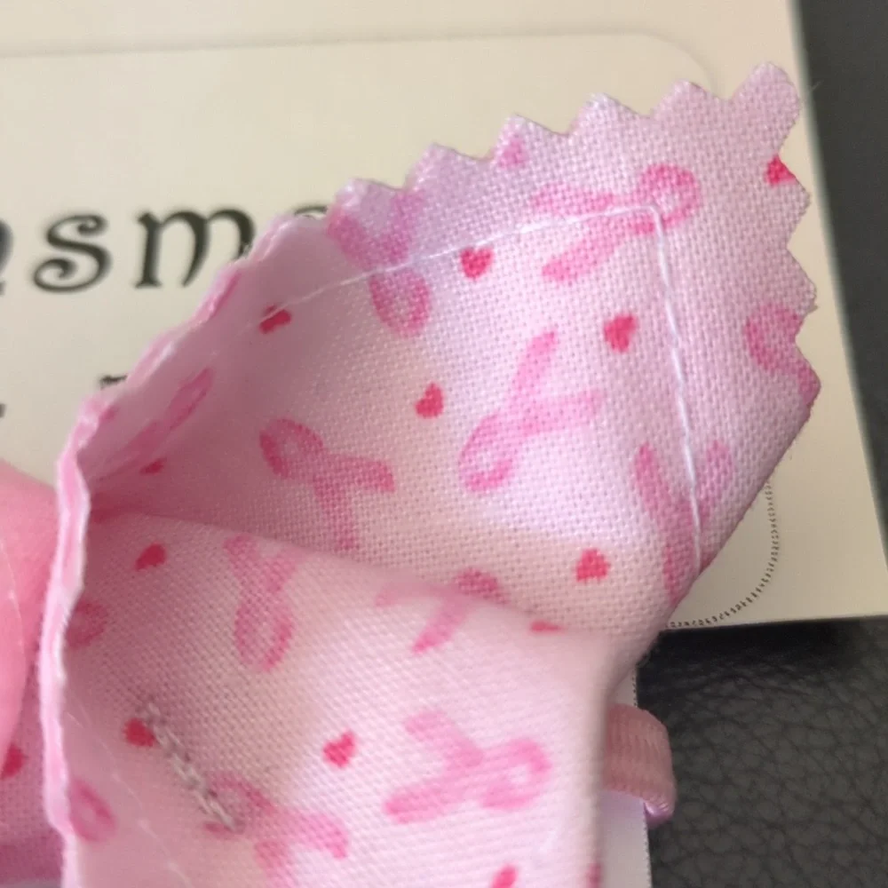 Breast Cancer Awareness ribbon origami butterfly hair elastic handmade patchwork
